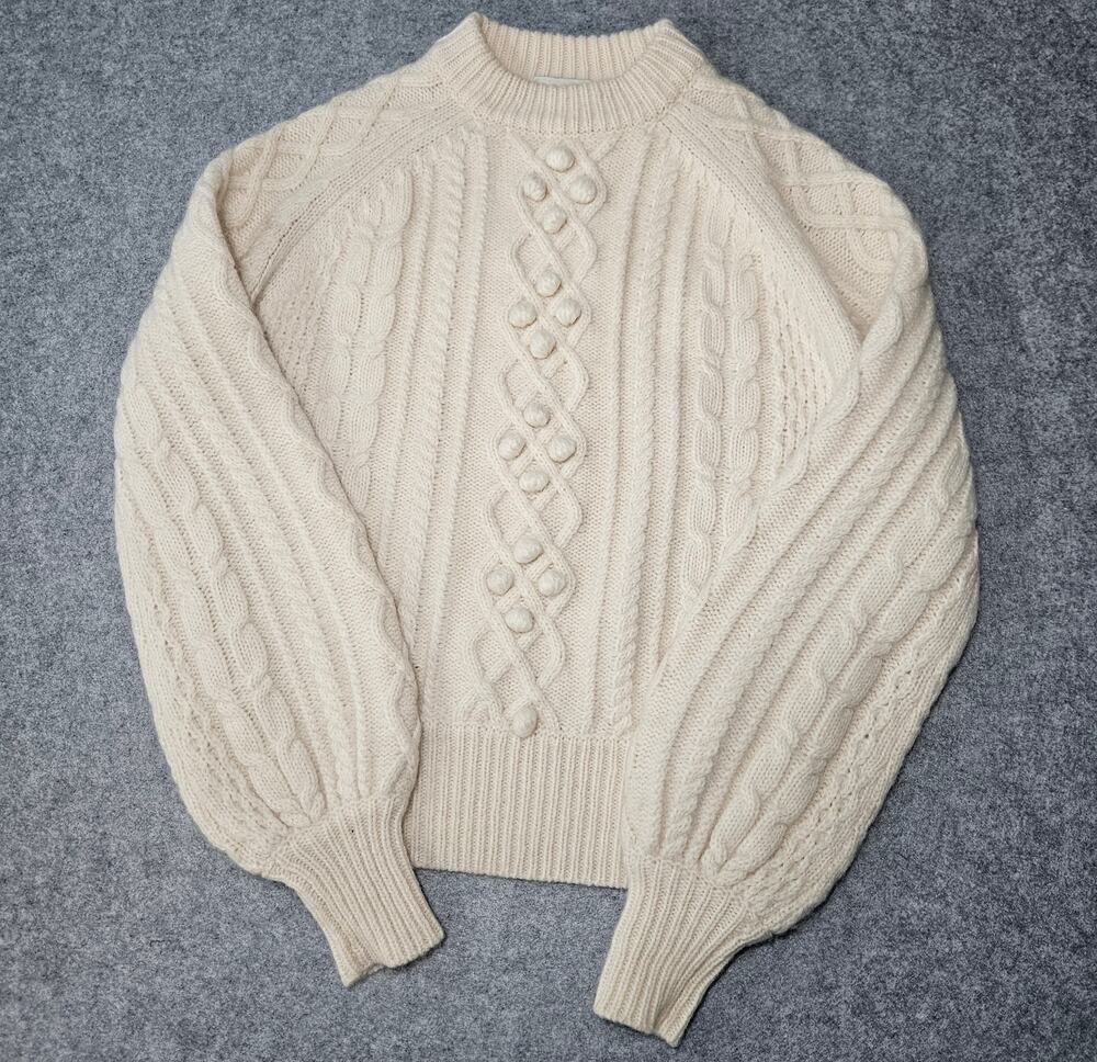 DemyLee x J.Crew Wool Mohair Cable Knit Bobble Sweater Cream Off-White XS